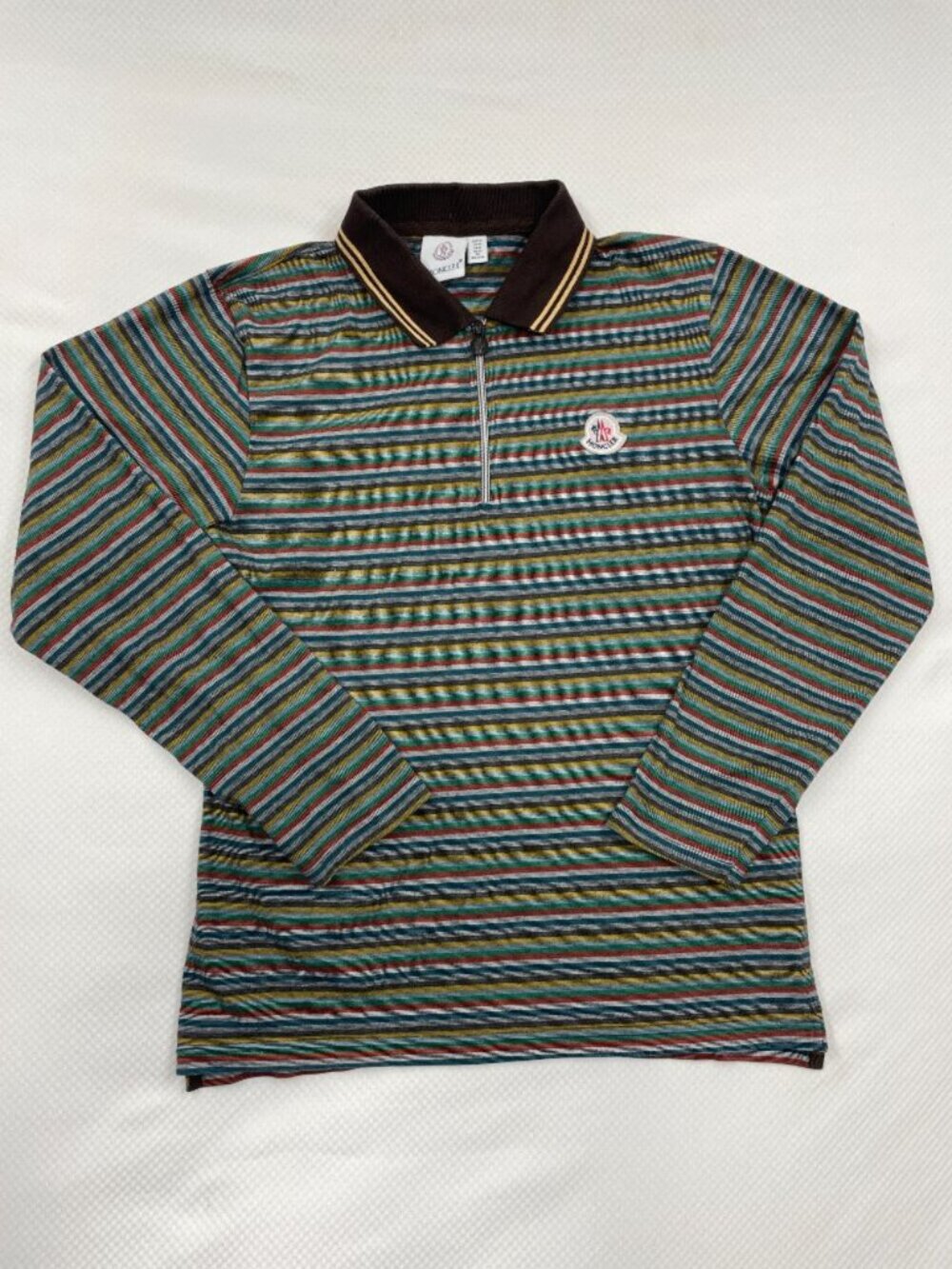 Moncler Striped Quarter Zip Polo Shirt Long Sleeve Slim Fit Men's Medium - Picture 2 of 16